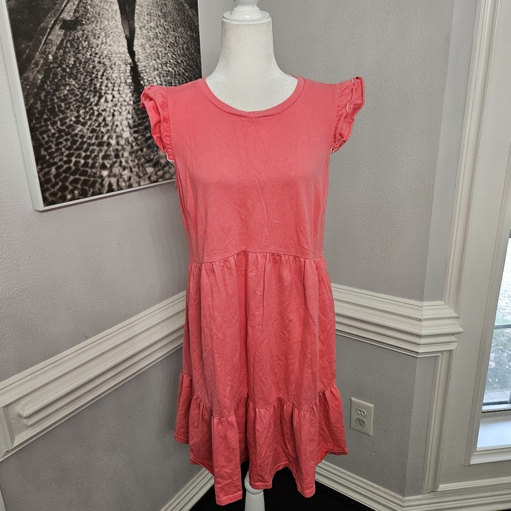 Kate Spade Trapeze Mini Dress Womens Pink Crew Neck Fairy Sleeve Tiers Large - Picture 5 of 10